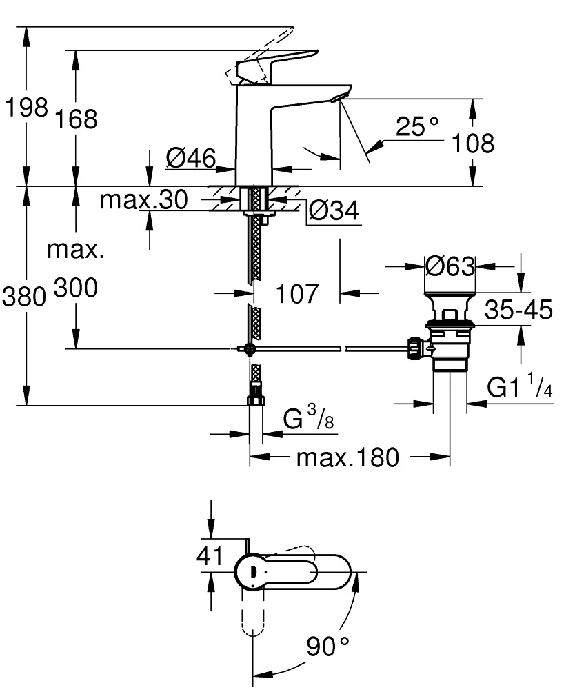 Baterija Grohe Bauedge Za Umivalnik M Cold Start 23759000