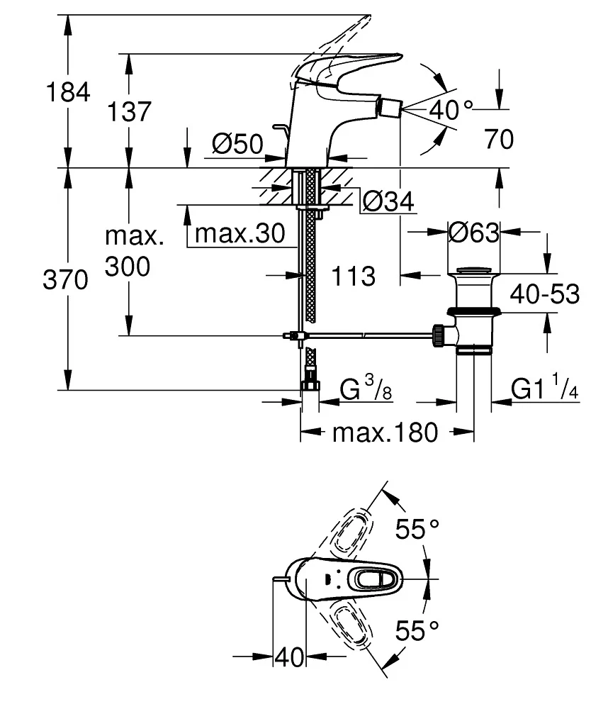 Baterija Grohe Eurostyle New Za Bide 33565003