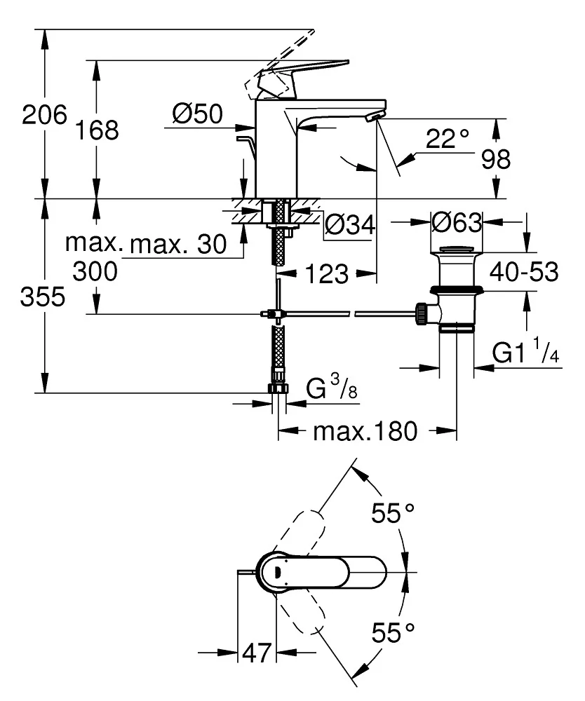 Baterija Grohe New Eurosmart Cosmopolitan Za Umivalnik M 23325000