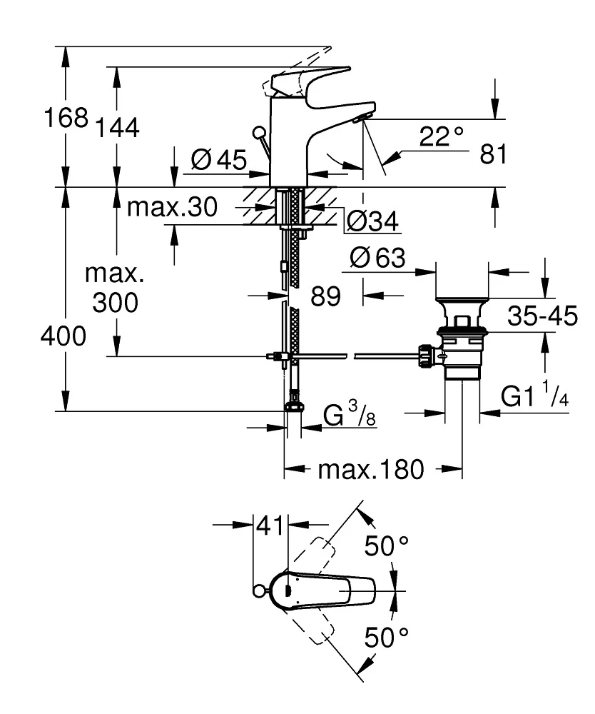 100108baterija Grohe Start Flow Za Umivalnik S 23809000401