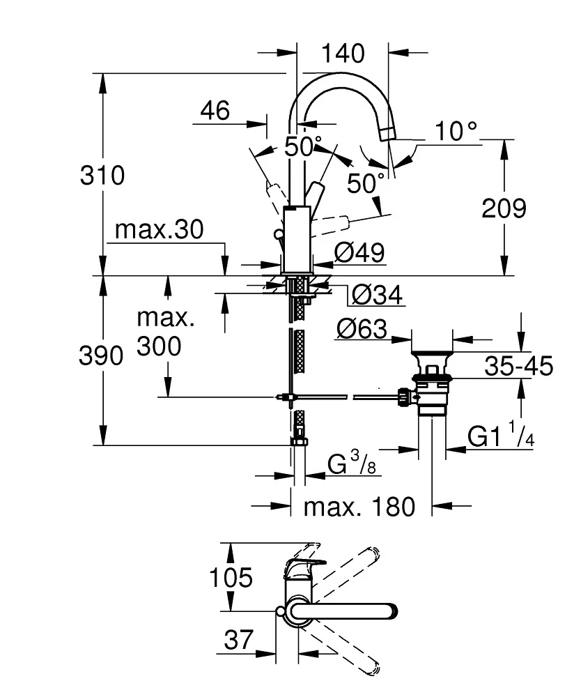 Baterija Grohe Start Flow Za Umivalnik L 23811000100108291