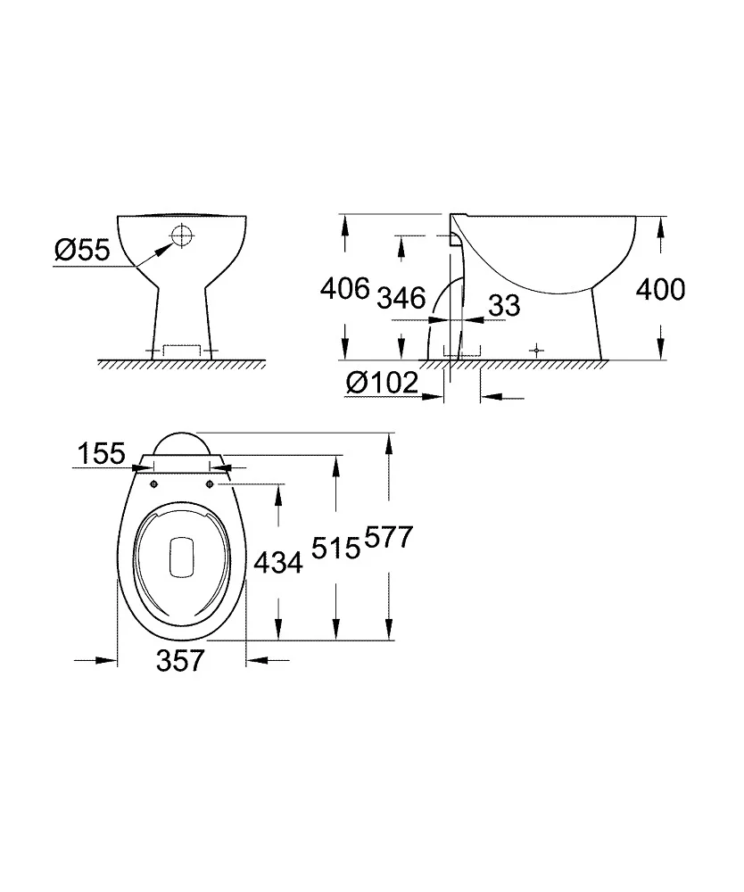 Školjka Wc Grohe Bau Rimless Talna Izt. V Tla 39431000 1